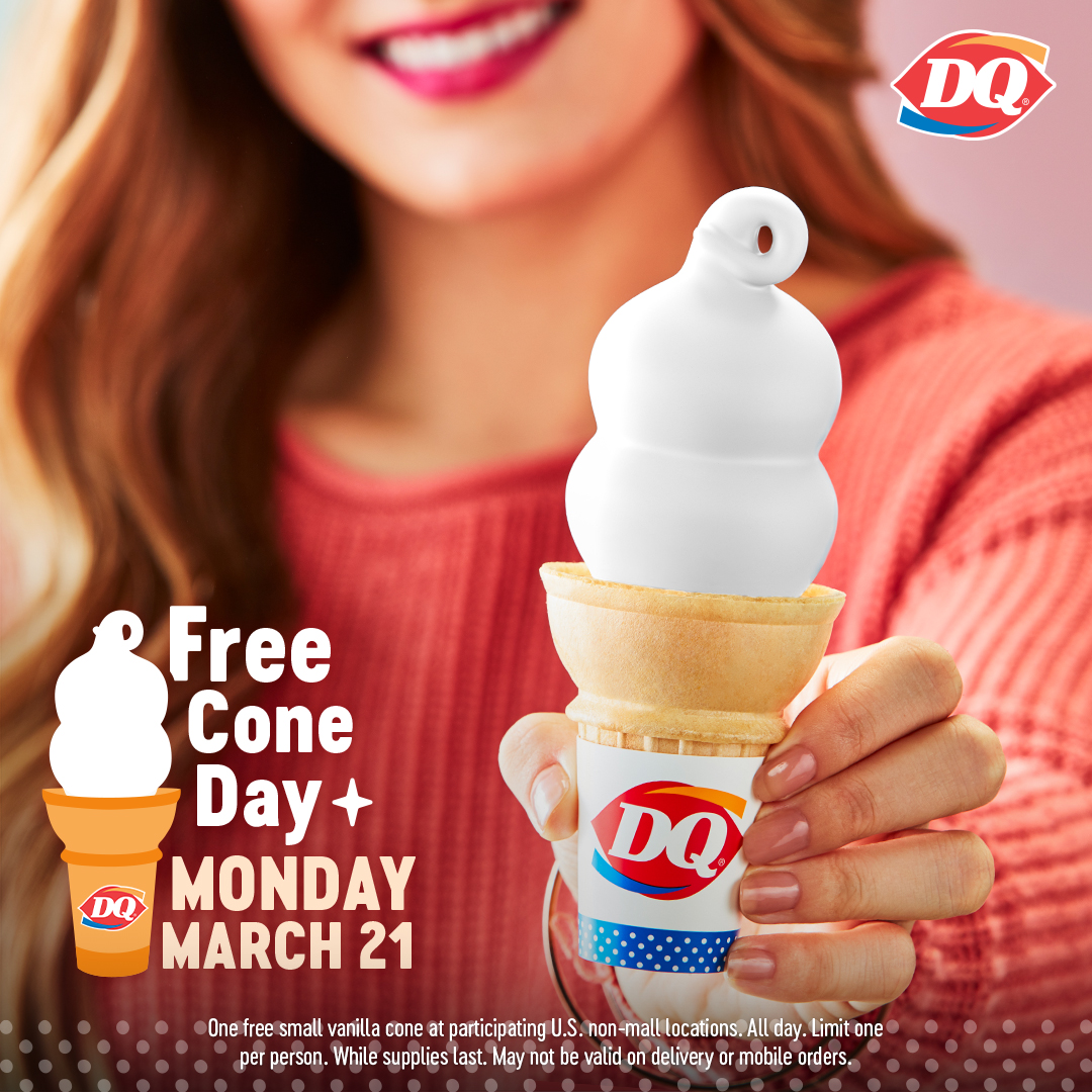 Free Cone Day Get a FREE small vanilla cone at Dairy Queen! Clark Deals