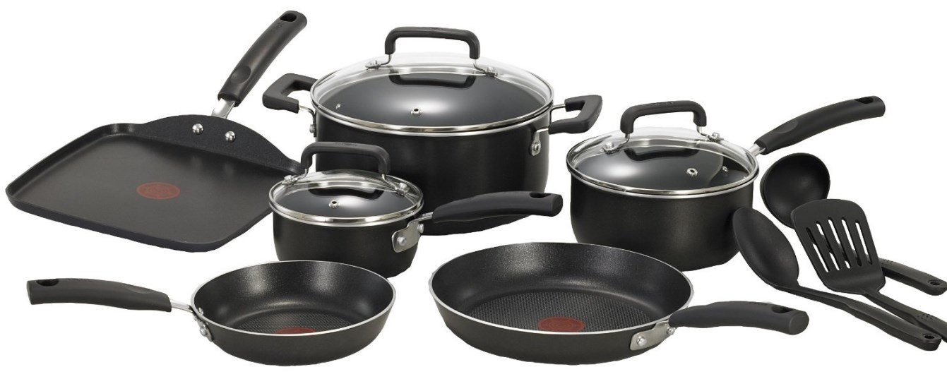 T-fal 12-piece nonstick Thermo-Spot heat indicator dishwasher safe cookware set for $40