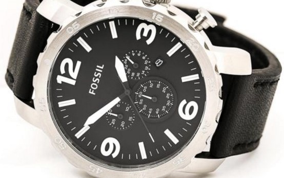Fossil men’s Nate Chrono black leather strap watch for $50 shipped