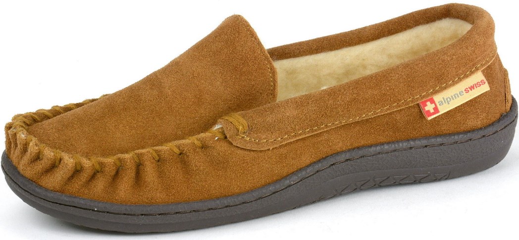 Alpine Swiss Yukon men’s suede shearling moccasin slippers for $18, free shipping