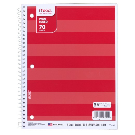 Mead wide ruled 70 sheet notebooks for $0.38