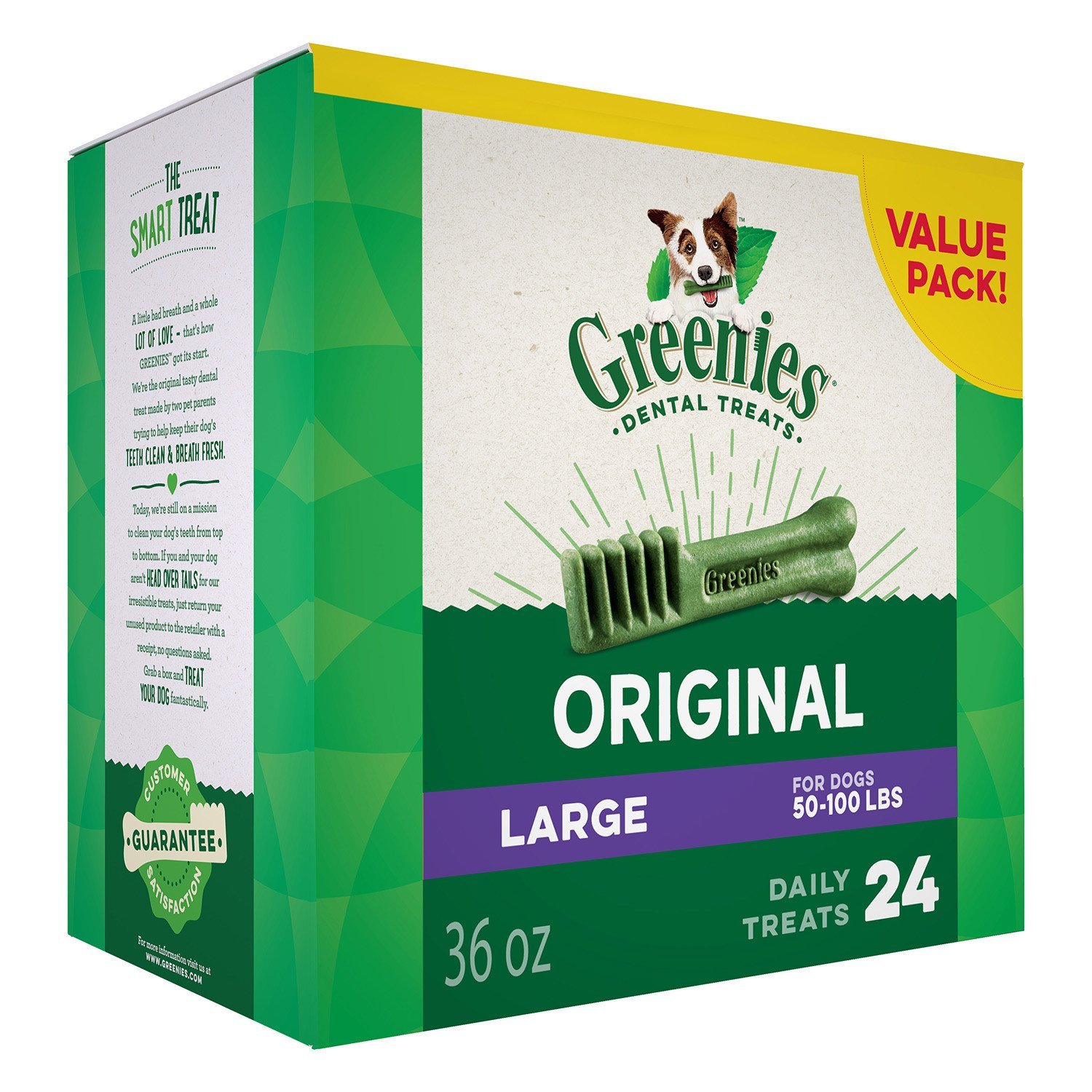 36oz box of Greenies dental dog treats for $18
