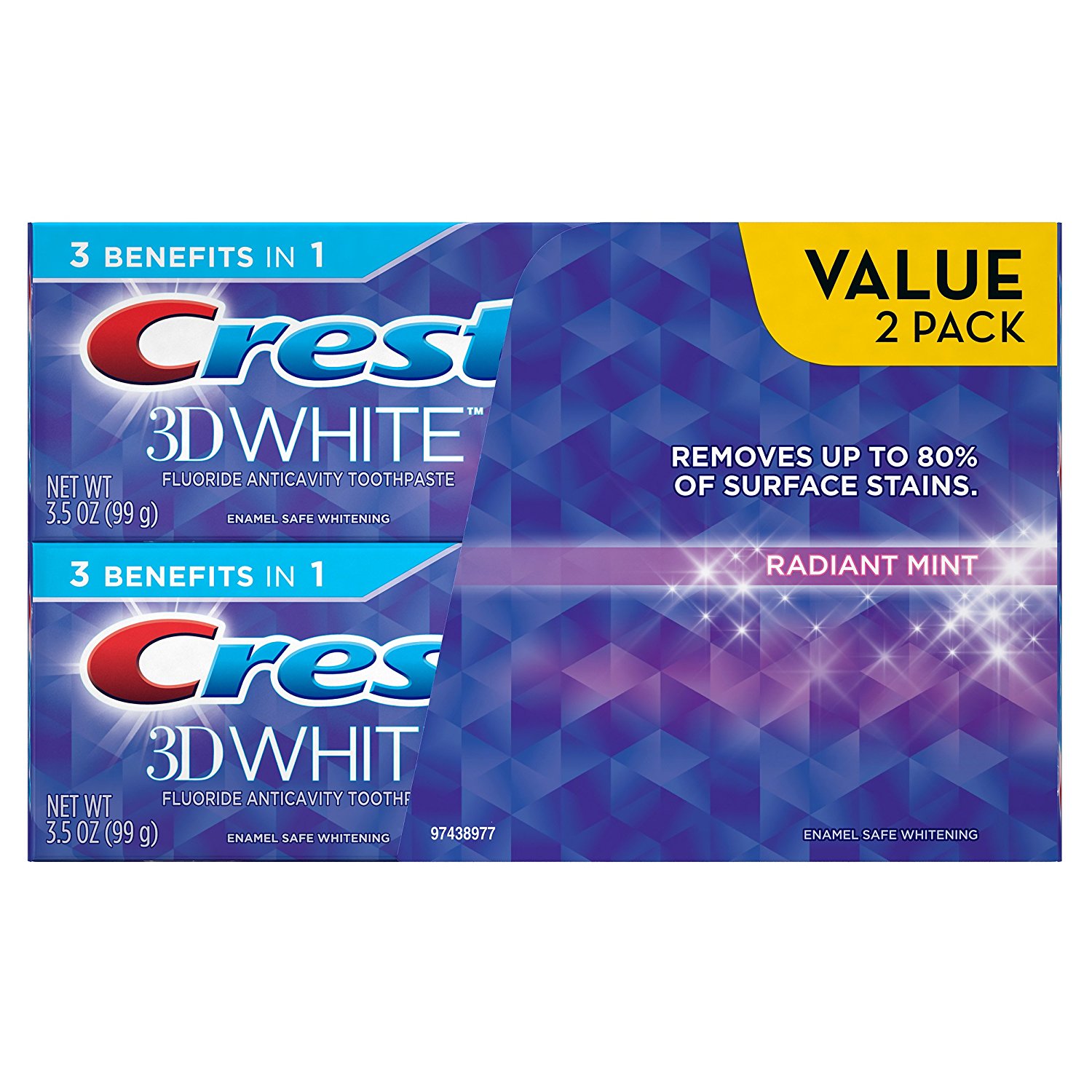 2-pack Crest 3D White Radiant Mint whitening toothpaste for $3.37