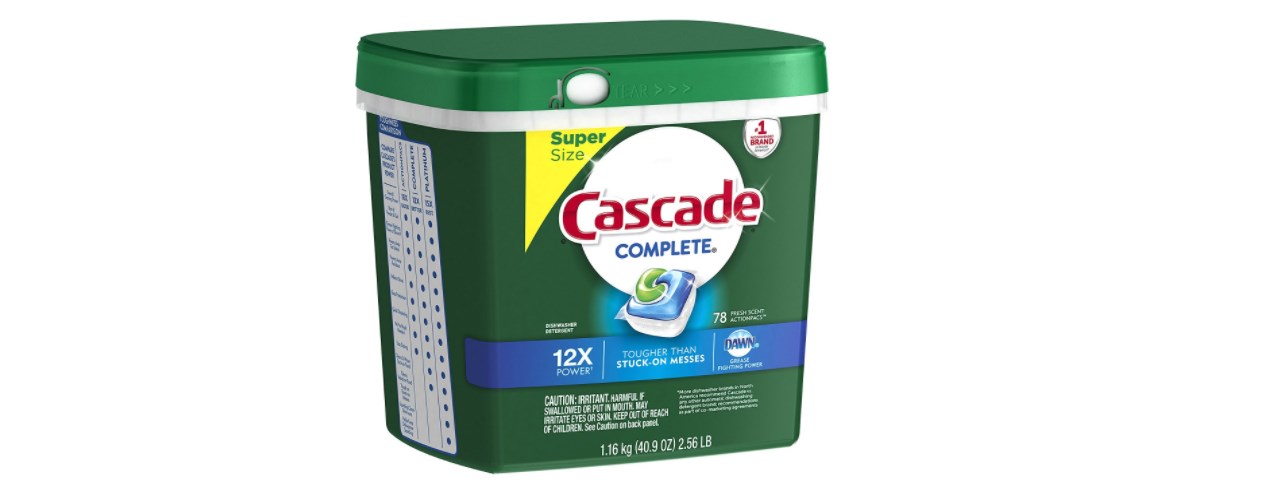 78-count Cascade Complete ActionPacs dishwasher detergent for $10