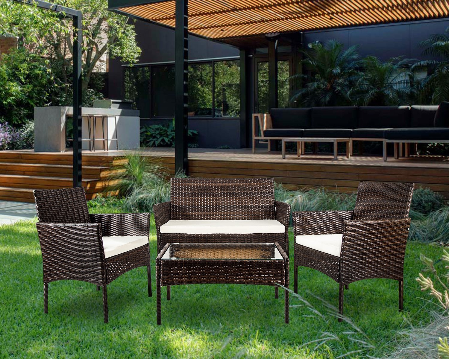 4-piece Merax outdoor cushioned furniture set for $156