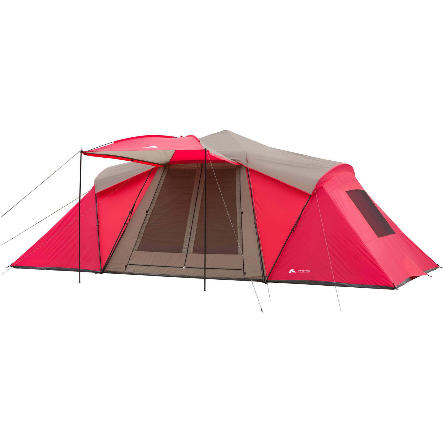 Ozark Trail 12-person 21′ x 10′ 3-room instant tent with awning for $100