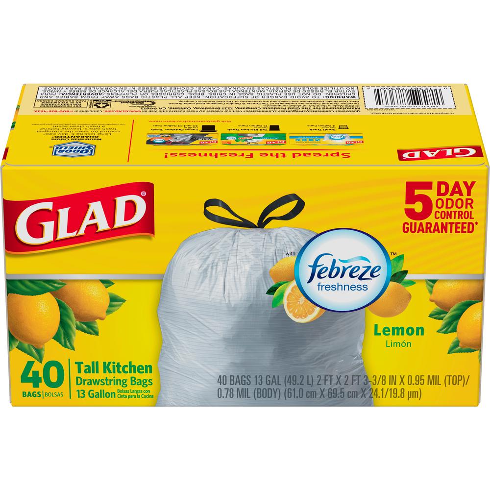 40-count Glad 13 gal fresh lemon Febreze odor shield trash bags for $4.24