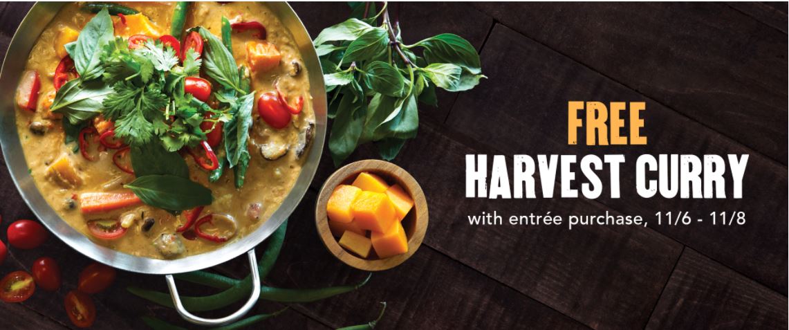 Free Harvest Curry with entrée purchase at P.F. Chang’s