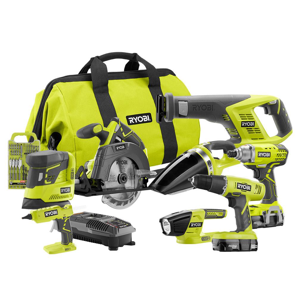 Today only: Ryobi 18-volt One+ lithium ion 8-tool combo kit for $179