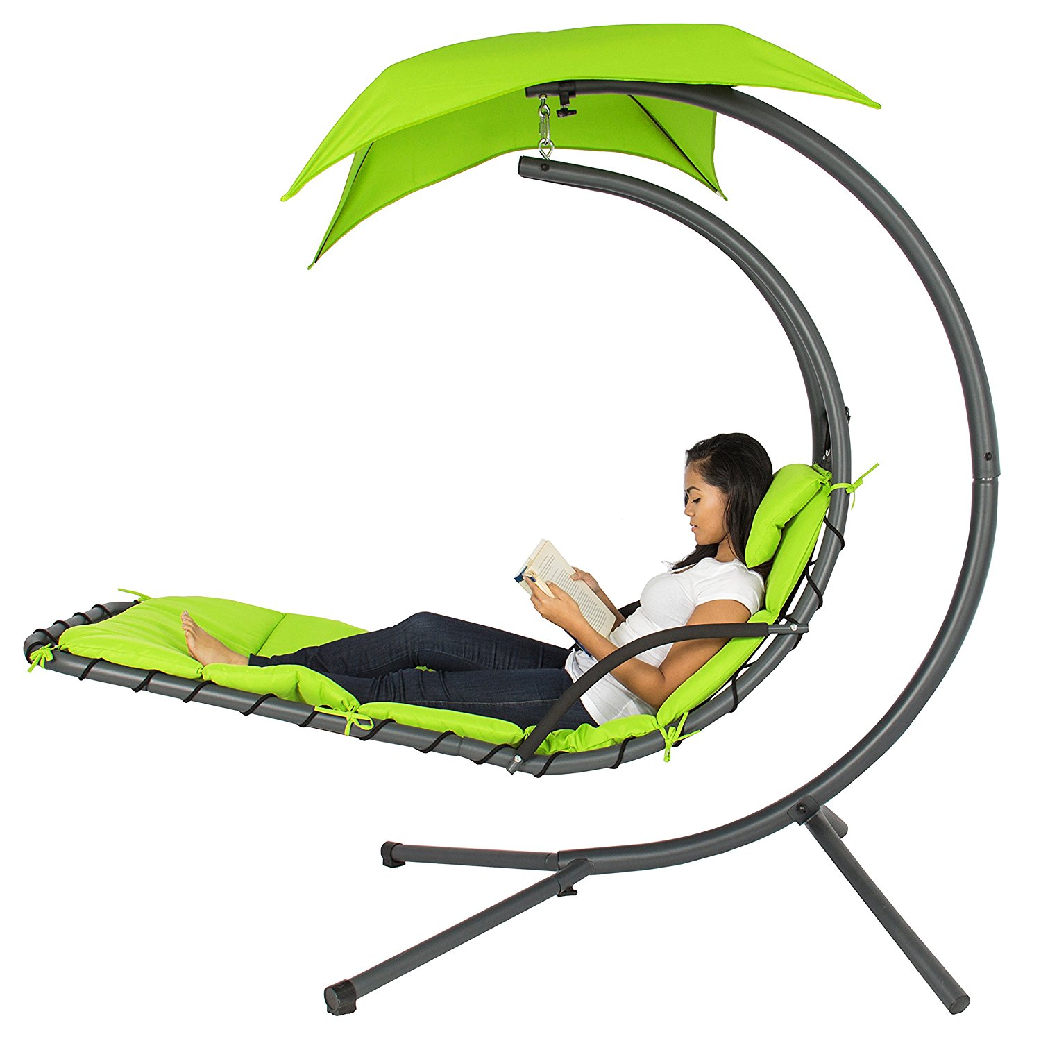Hanging chaise lounger chair arc stand air porch swing for $125