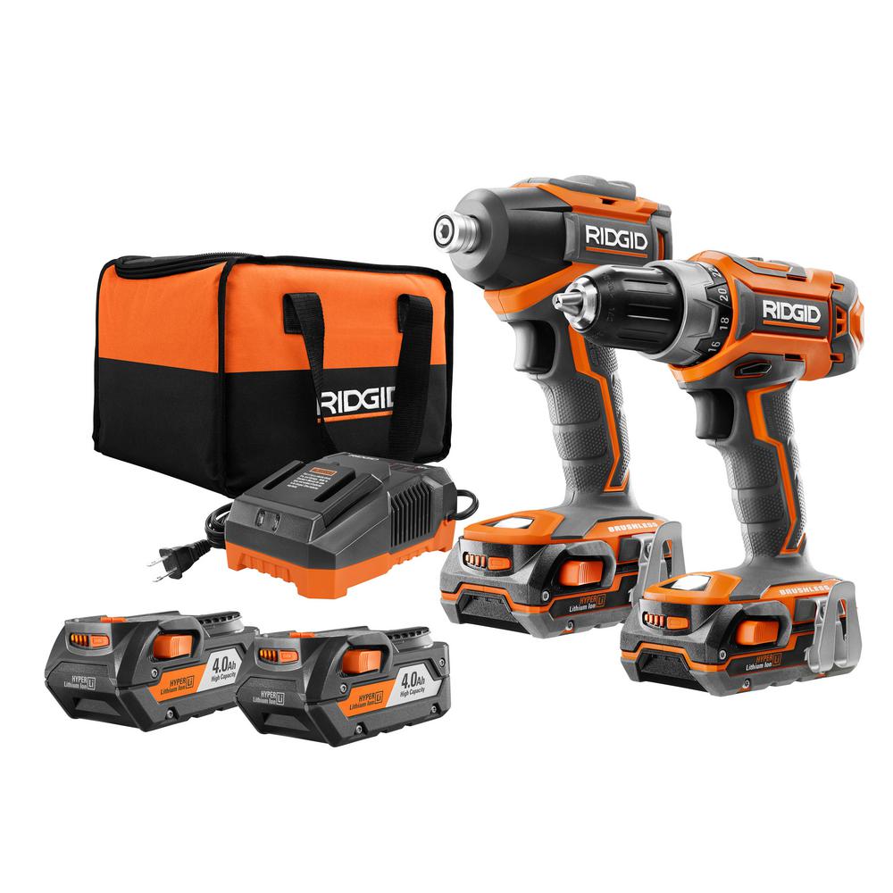 Ridgid 18-volt brushless 2-tool drill/ driver combo kit with 2 batteries for $179