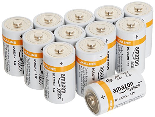 12-pack AmazonBasics D alkaline batteries for $5