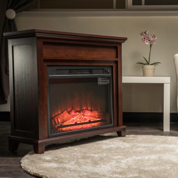 32-inch freestanding electric fireplace heater with tempered glass and log for $99.99