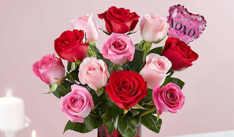 Select Valentine’s Day flowers with vase and mini balloon from $35