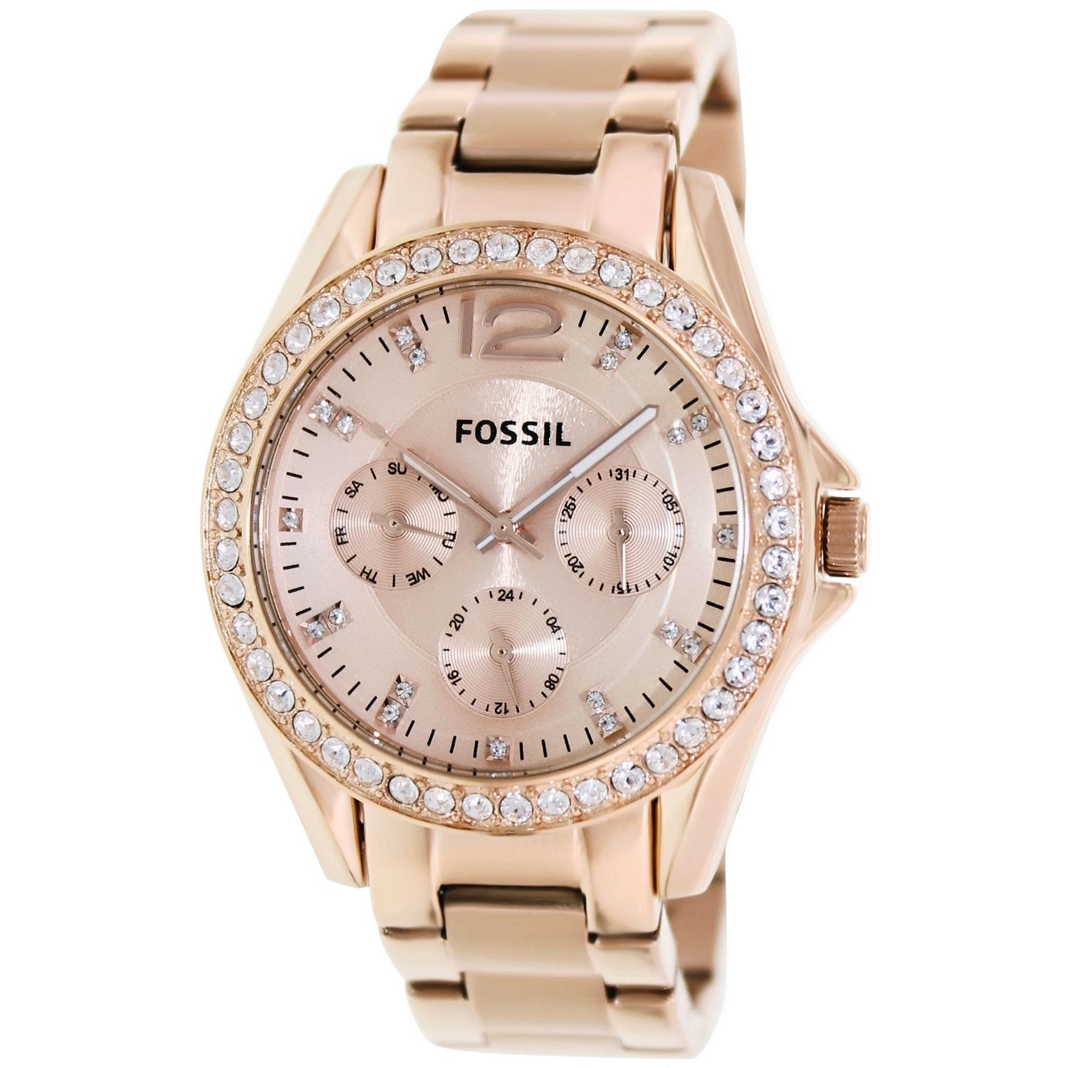 Fossil women’s Riley rose gold stainless steel fashion watch for $74, free shipping