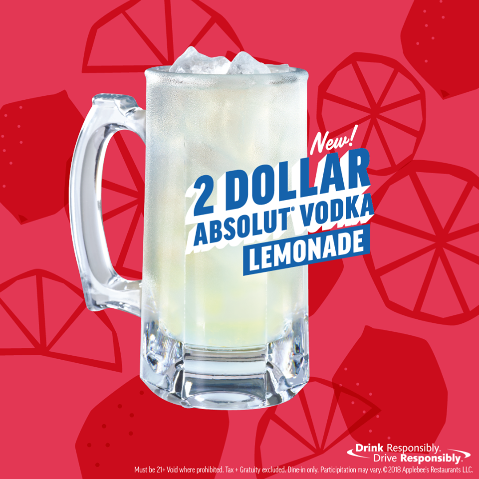 Ends soon! Get $2 Absolut Vodka lemonade this month at Applebee’s