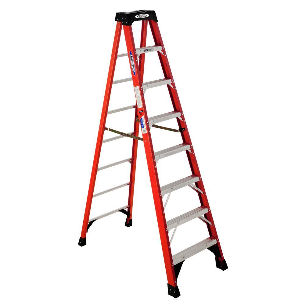 Werner 8-ft fiberglass step ladder with 300 lb. load capacity for $100