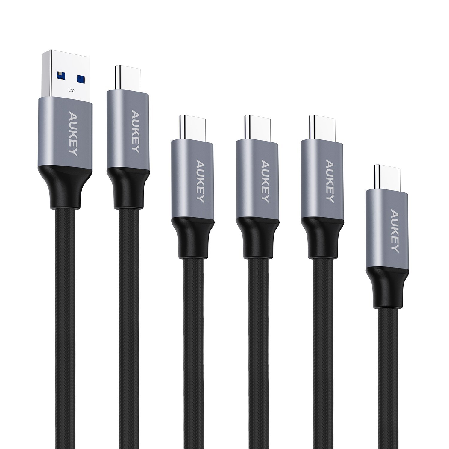 Aukey USB C fast charge 3.0 cable 5-pack for $16