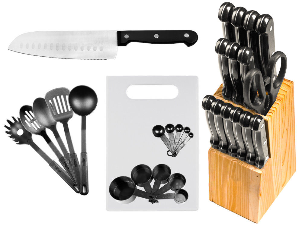 29-piece stainless steel kitchen knife set with wood block for $20, free shipping