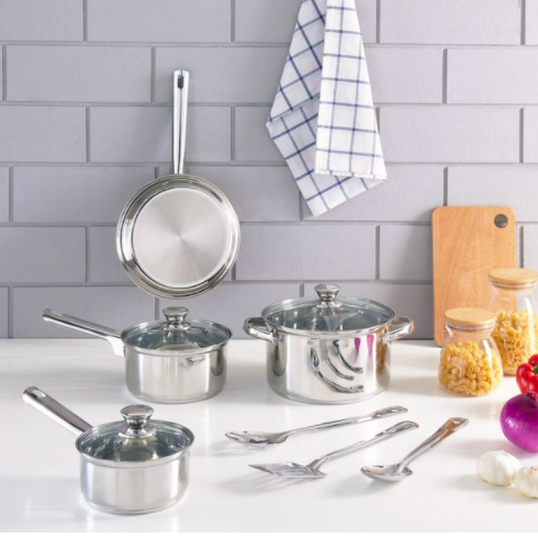 10-piece stainless steel cookware set for $20
