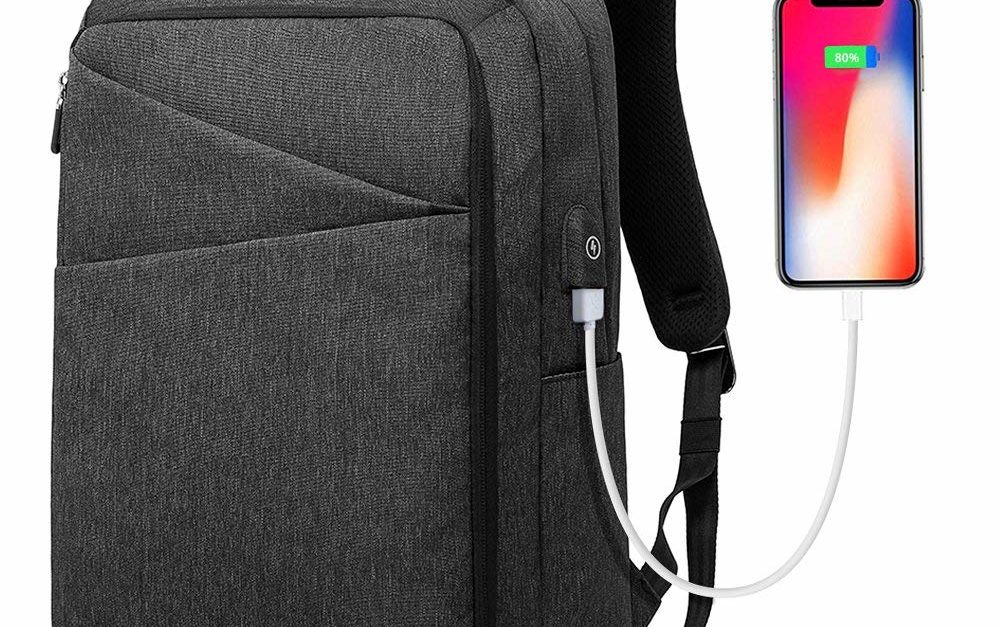 Lightning deal: Water-resistant laptop backpack with built in USB charging port for $16