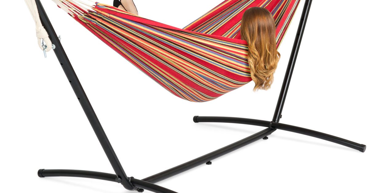 Double hammock with space saving steel stand and case for $46