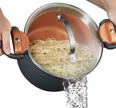 Price drop! Gotham Steel 5-quart non-stick pasta pot with glass lid and built-in strainer for $25