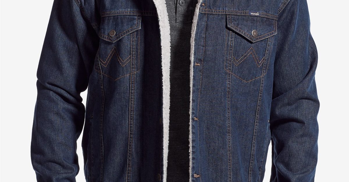 Wrangler men’s western jean jacket with faux sherpa lining for $42