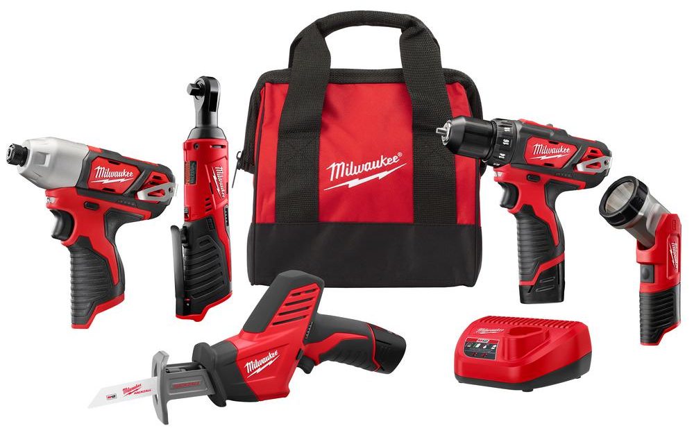 5-tool Milwaukee M12 12-volt lithium-ion cordless combo kit for $199