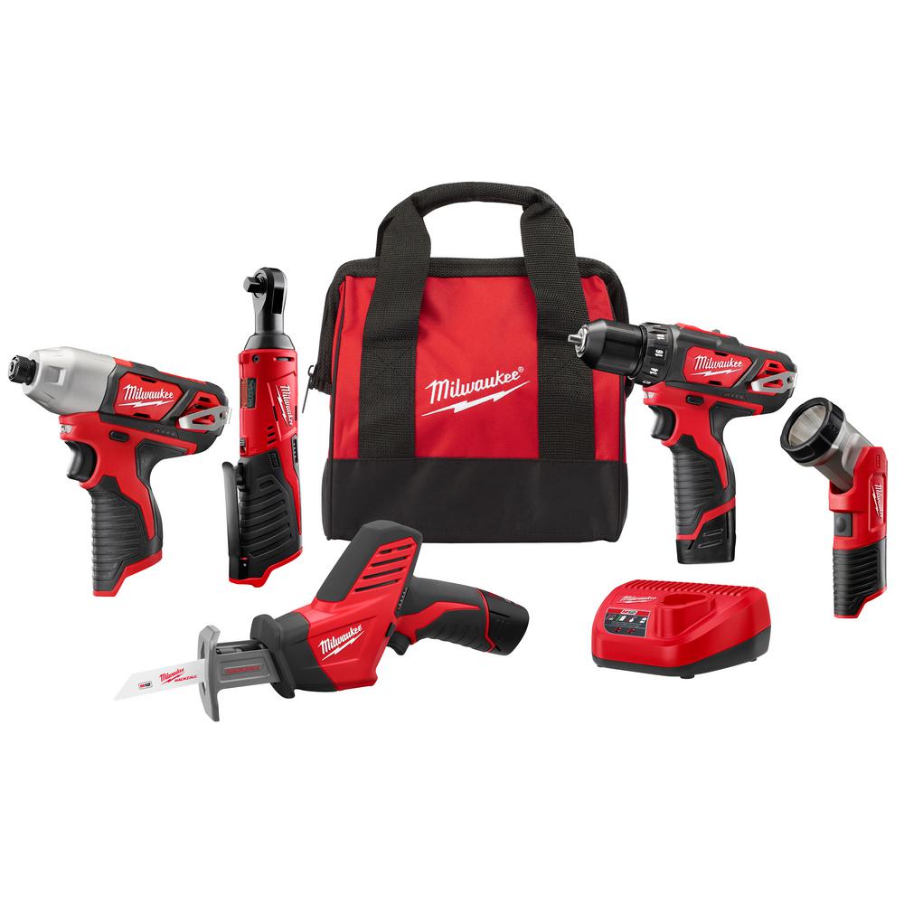5-tool Milwaukee M12 12-volt lithium-ion cordless combo kit for $199