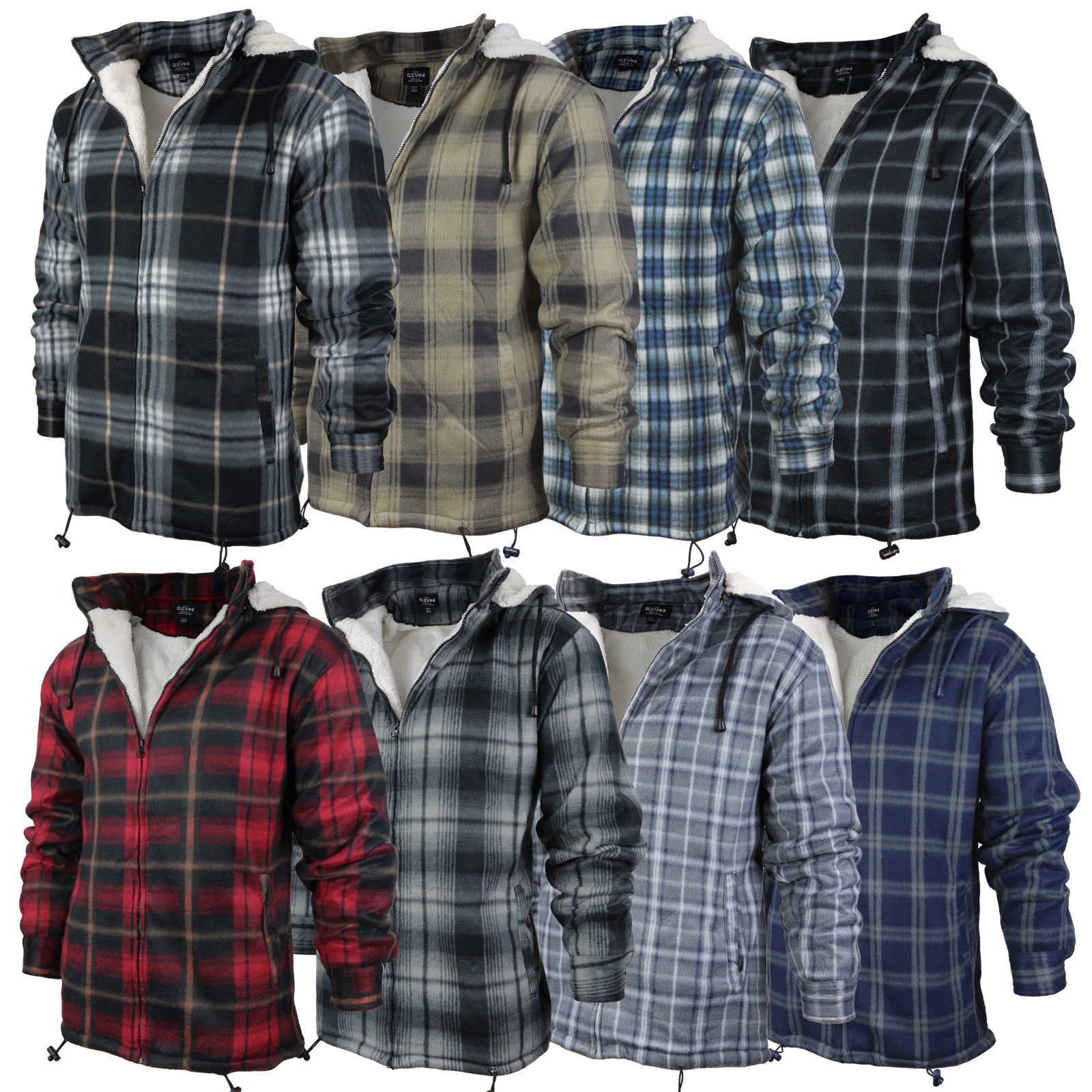 Men’s heavy fleece-lined sherpa plaid flannel jacket with hood for $27, free shipping