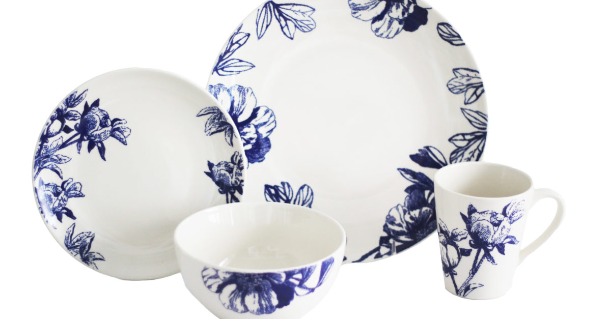 16-piece Baum Blue Floral Edge dinnerware set for $25