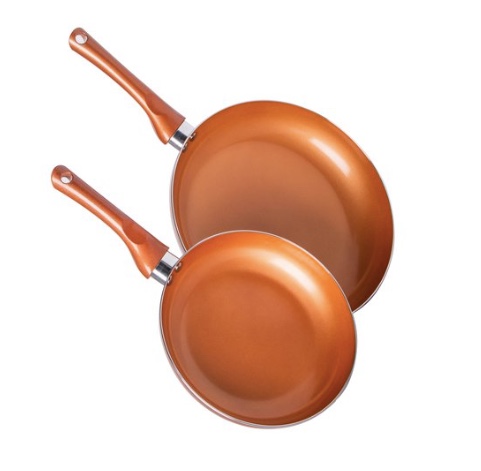 Set of 2 nonstick copper pans, 8″ & 10″ for $6