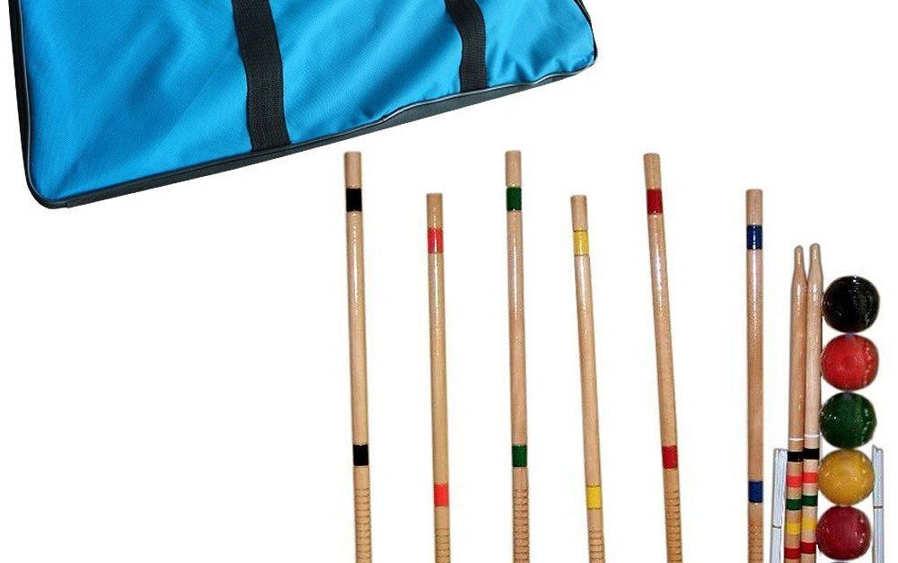 Wooden outdoor croquet set with carrying case for $14, free shipping