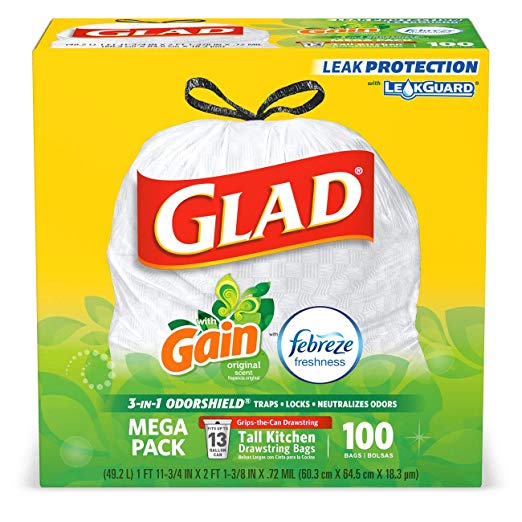 100-count Glad 13-gallon OdorShield trash bags for $13