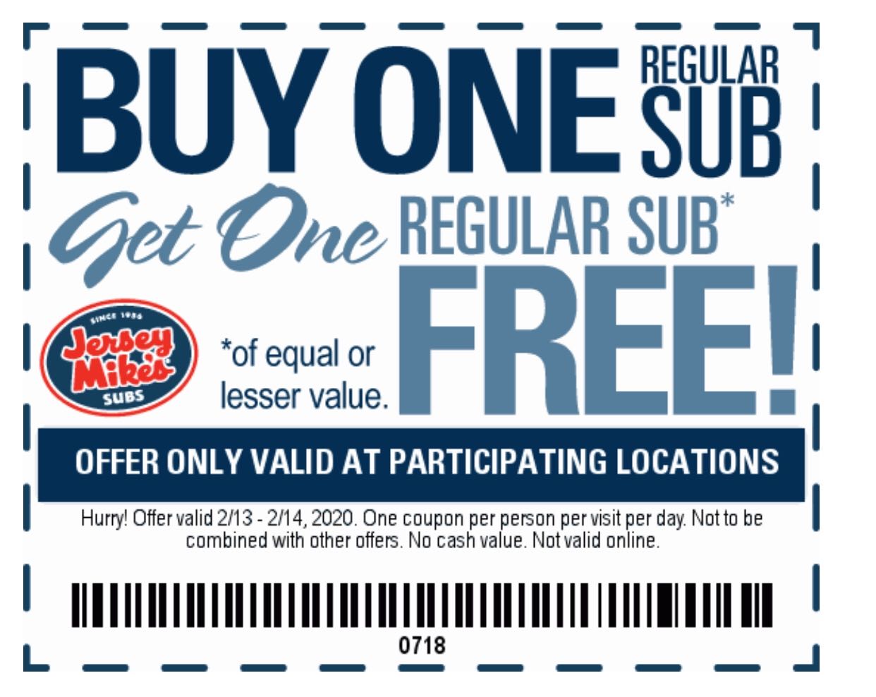 Buy one, get one FREE sub at Jersey Mike's with coupon! Clark Deals
