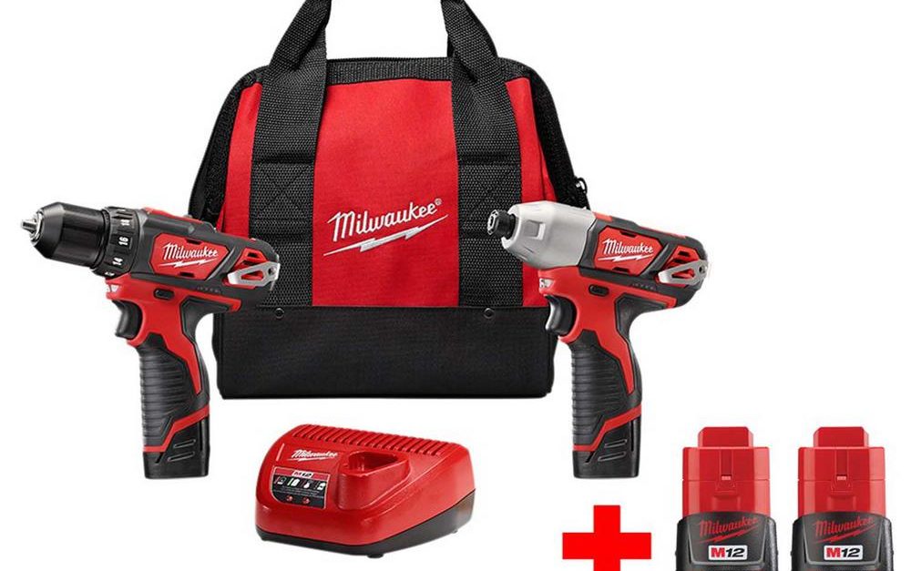Milwaukee M12 12-volt lithium-ion cordless drill driver kit with 2 batteries for $129