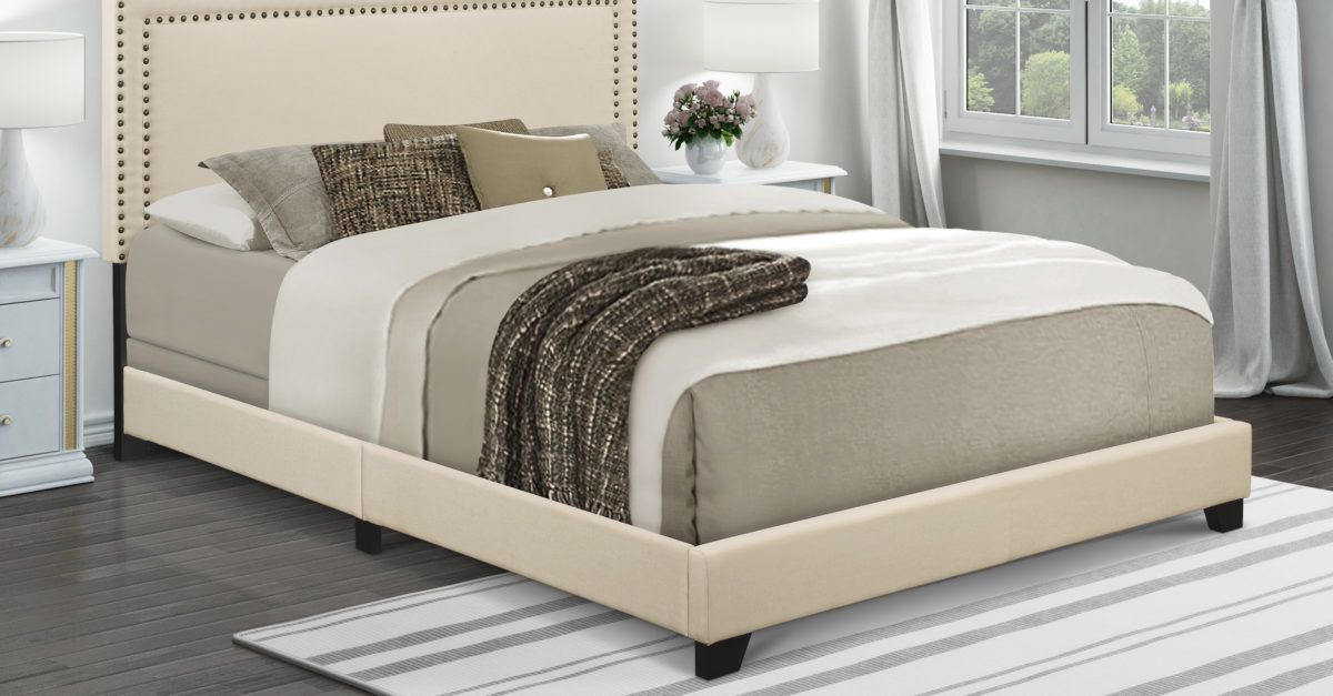 Home Meridian cream upholstered queen bed for $80