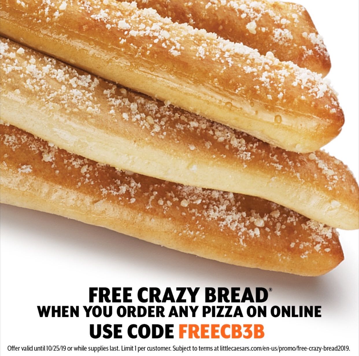 Get a FREE Crazy Bread with pizza order at Little Caesars Clark Deals