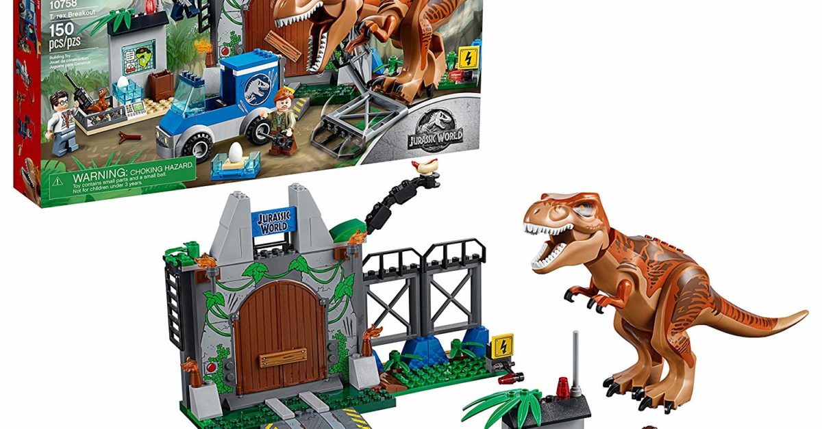Lego Juniors Jurassic World T-Rex Breakout 150-piece kit for $26