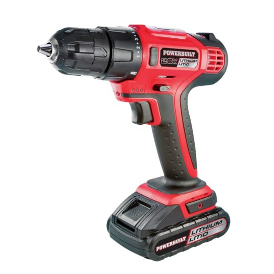 Powerbuilt 20V lithium-ion cordless drill and bits kit with case for $49