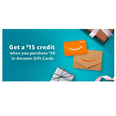 Select customers: Get a $15 Amazon credit with $50+ gift card purchase