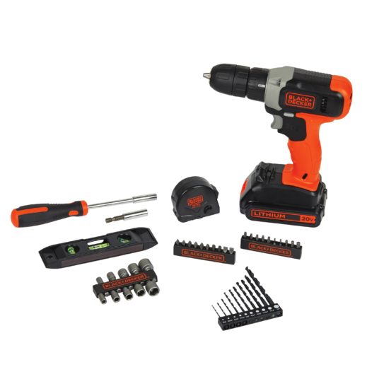 Black + Decker 20-volt cordless drill with 44-piece project kit for $35
