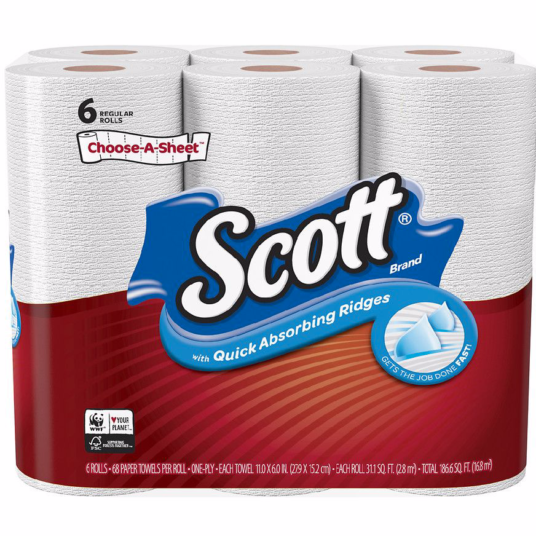 Scott 6-pack Choose-A-Sheet paper towels for $3