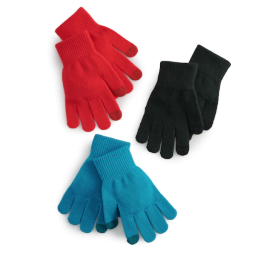 Set of 3 pairs of SO Solid Tech gloves for $2 at Kohl’s