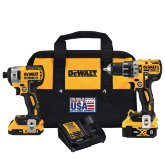 DeWalt 20V MAX XR cordless brushless 2 tool hammer drill and impact driver kit for $219
