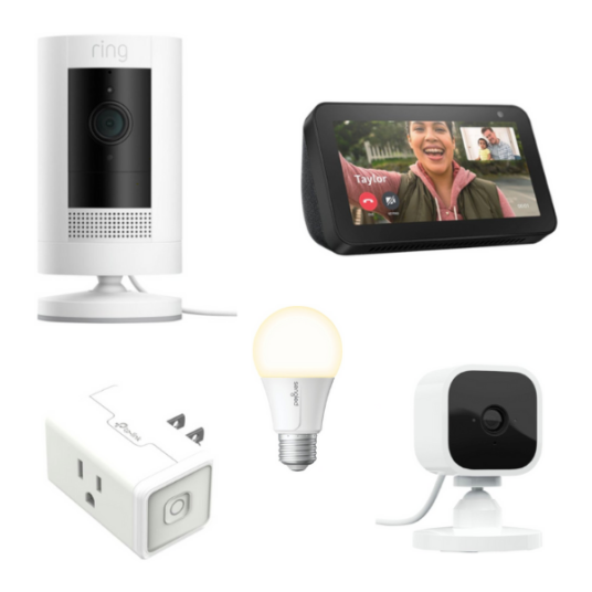 Ring Stick Up Cam, Amazon Echo Show, Blink Indoor Cam & smart plug for $115 + FREE A19 bulb