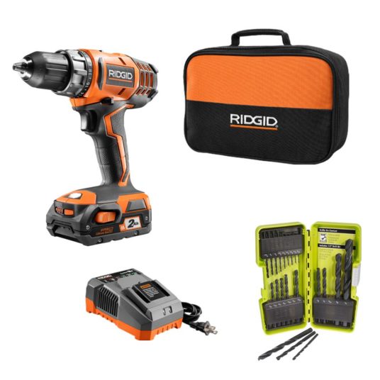 Today only: Ridgid 18-volt cordless drill/driver & drill bit set for $85