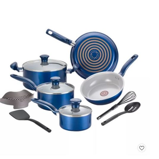 T-Fal 12-piece blue ceramic cookware set for $60