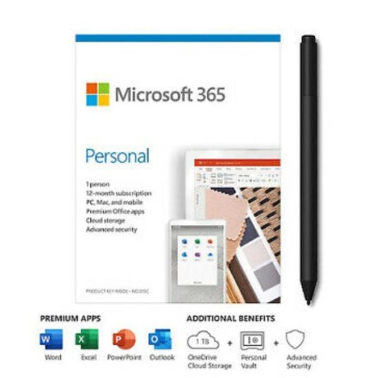 Microsoft 365 personal 1-year subscription with charcoal Surface pen for $65